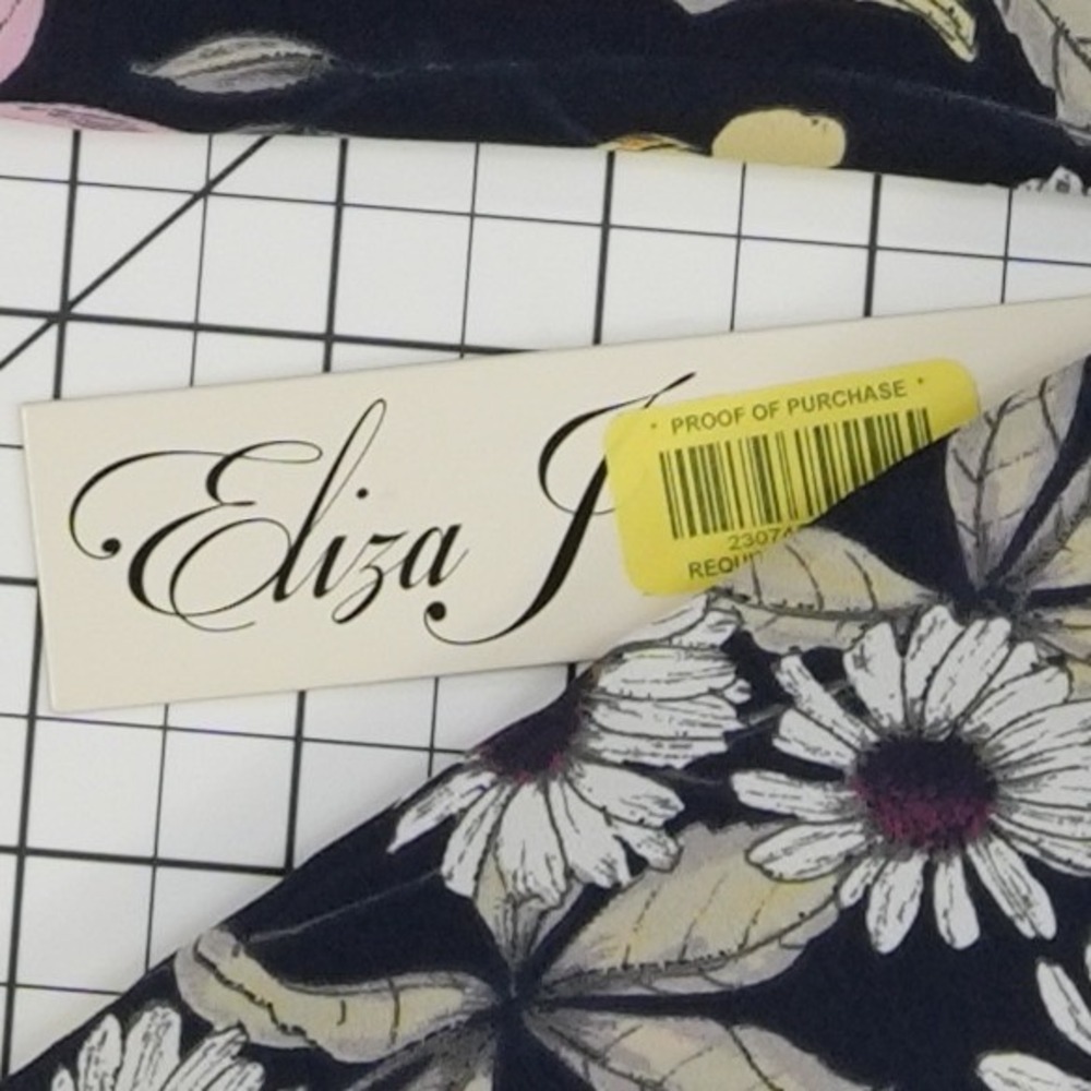 New Eliza J Floral Dress Women's Size 10 Navy Blue 3/4 Sleeve Ruffle Hem - Picture 5 of 7